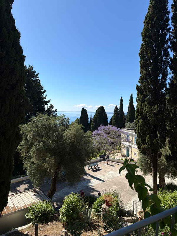 Morning scenes at Achilleion Palace, Gastouri, Greece documented