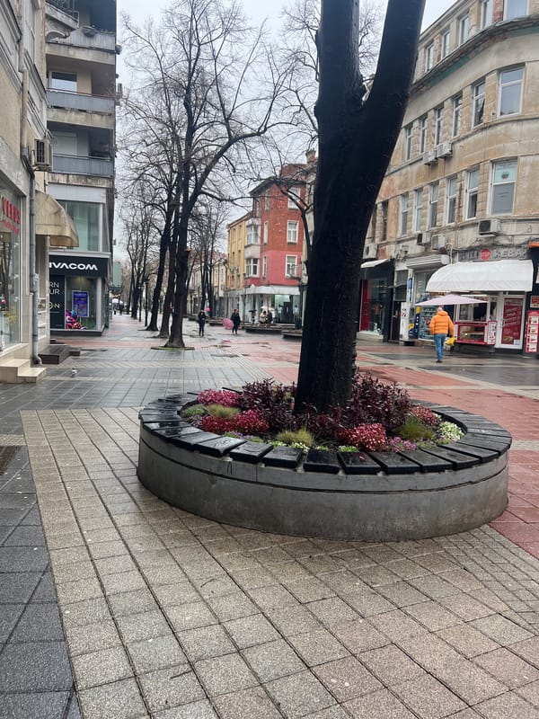 Spring morning scenes captured in downtown Plovdiv, Bulgaria