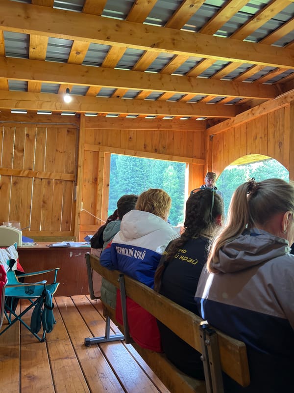 Outdoor camp gathering in Sergino, Russia