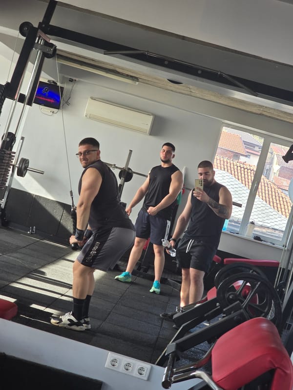 Men work out at gym in Buhovo, Bulgaria