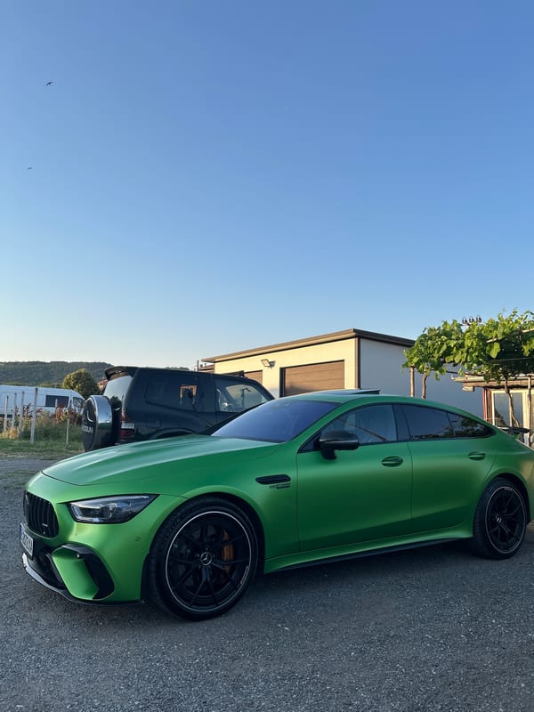 Matte green Mercedes-AMG GT 63 S parked at Slanchevo property