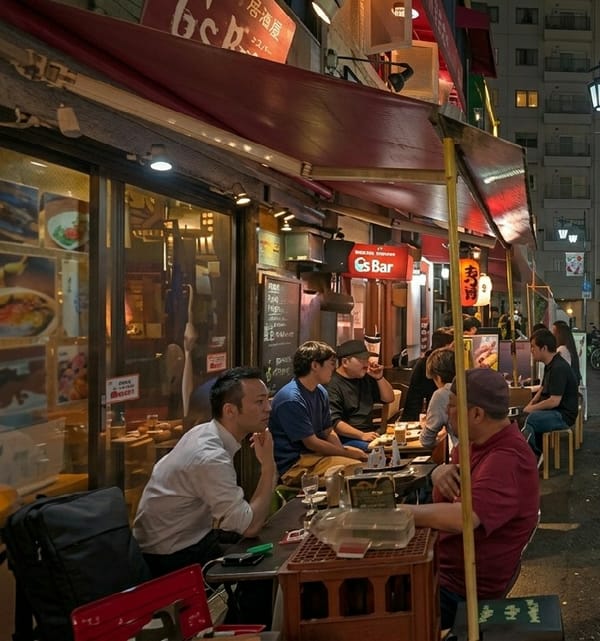 Evening street scenes captured in illuminated Shinjuku commercial district