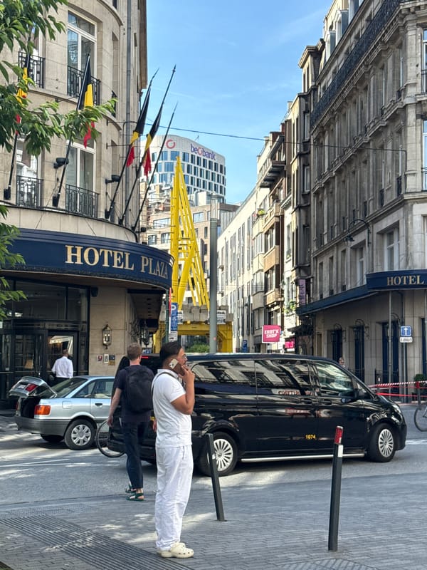 Afternoon foot traffic through central Brussels pedestrian streets