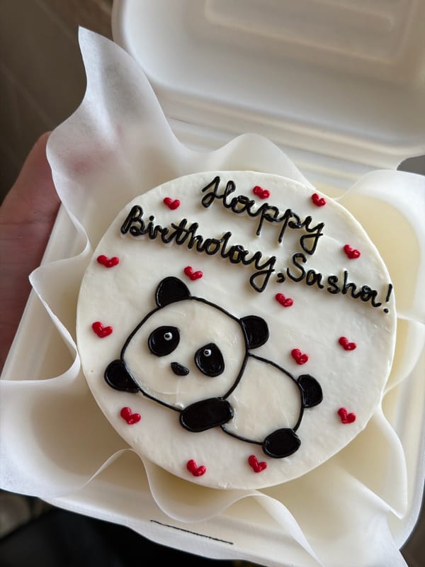 Birthday cake for Sasha photographed in Bat Yam takeaway container