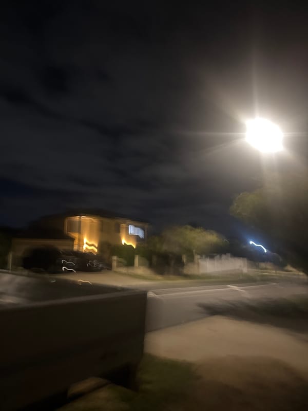 Nighttime street scene and indoor selfie captured in Como