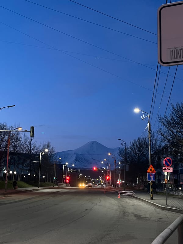 Evening street life documented in Petropavlovsk-Kamchatsky, Russia