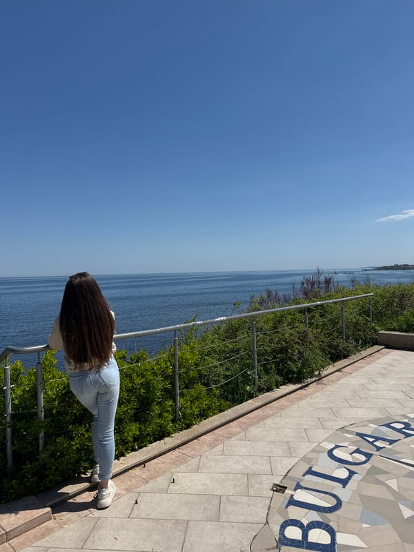 Woman enjoys Black Sea views from Tsarevo clifftop walkway