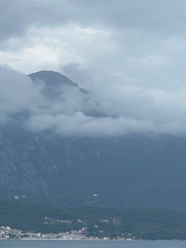 Clouded mountain photographed in coastal Luštica, Montenegro
