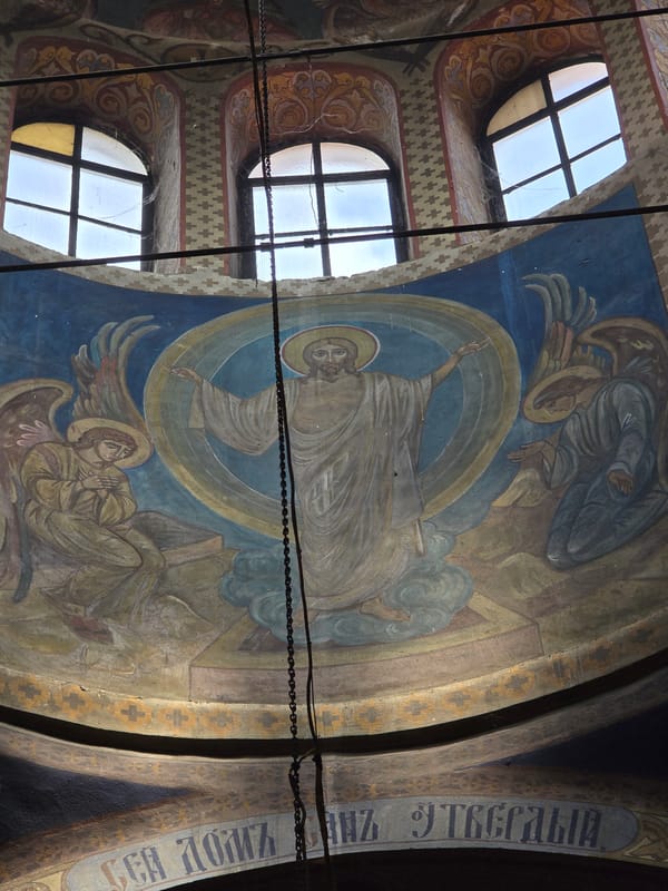 Church dome fresco showing Christ's Ascension documented in Yambol