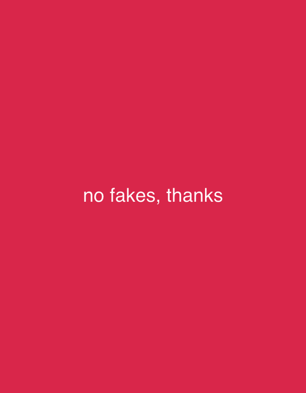 Anti-fake message displayed in red and white in Erba
