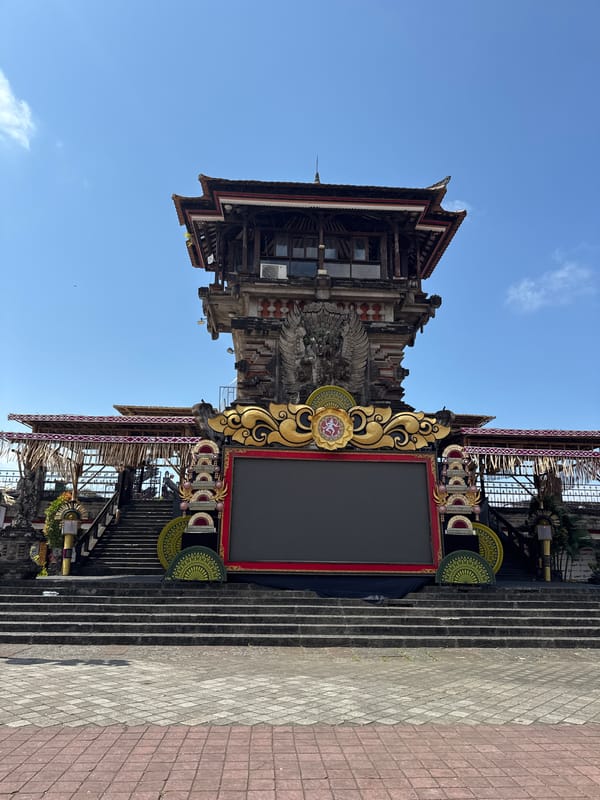 Traditional Balinese performance event at ornate Denpasar amphitheater