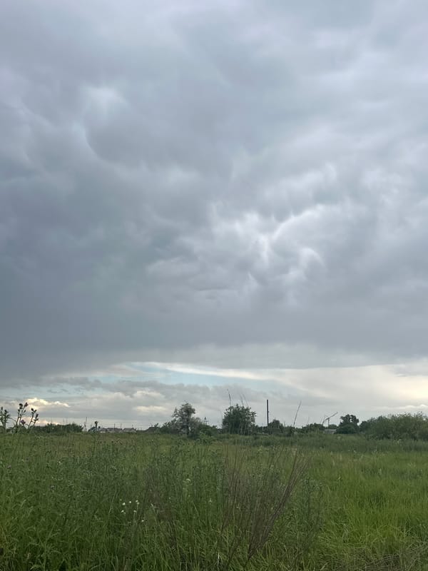 Storm clouds build over open grassland near Tobyl, Kazakhstan