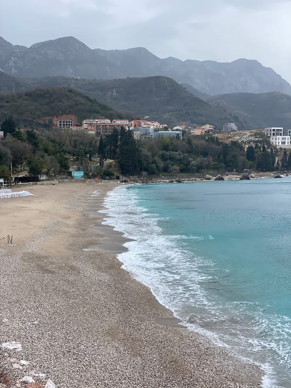 Coastal scenes documented along Montenegro's Adriatic beaches