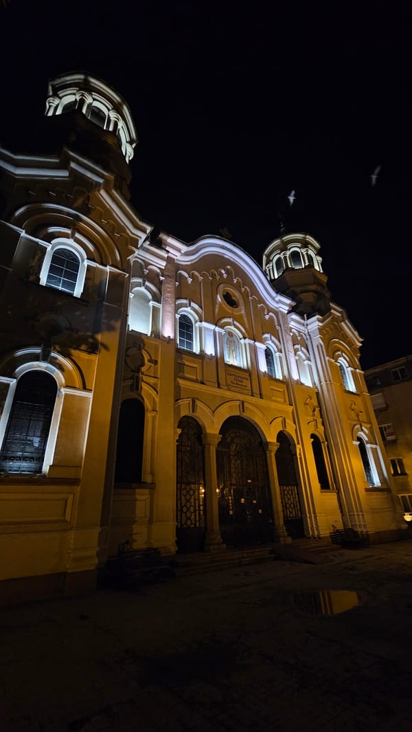 Stara Zagora's lit-up city center on a summer evening