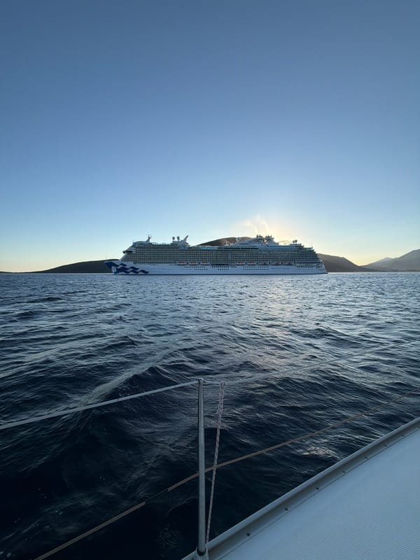 Cruise ships anchored in the bay off Luštica, Montenegro