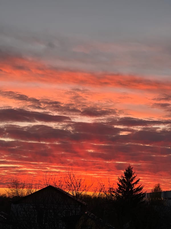 Dramatic sunset with vivid clouds observed over Riga, Latvia