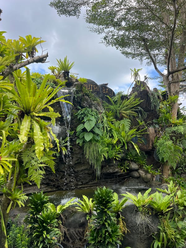 Tourist documents Putri Bali garden complex in Ubud