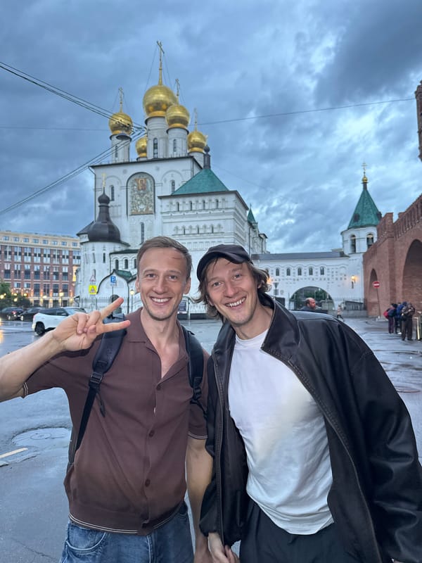 Casual photo stop near Church of the Transfiguration, Saint Petersburg