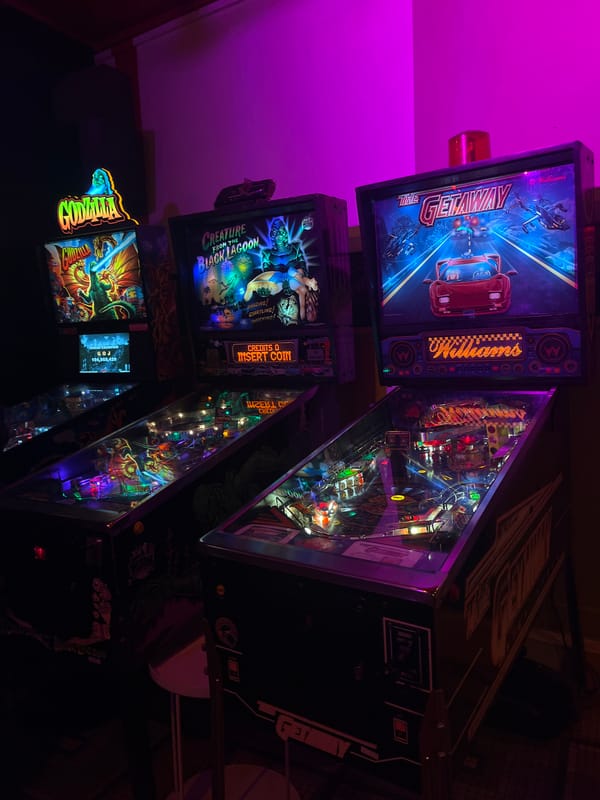 Gaming venue with pinball machines, foosball documented in Lyon