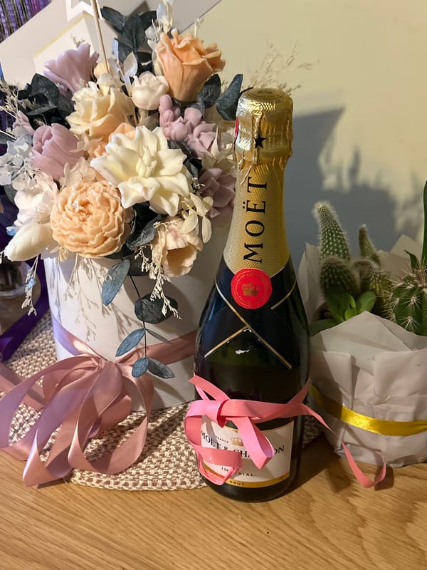Celebration with champagne and flowers documented in Burgas, Bulgaria