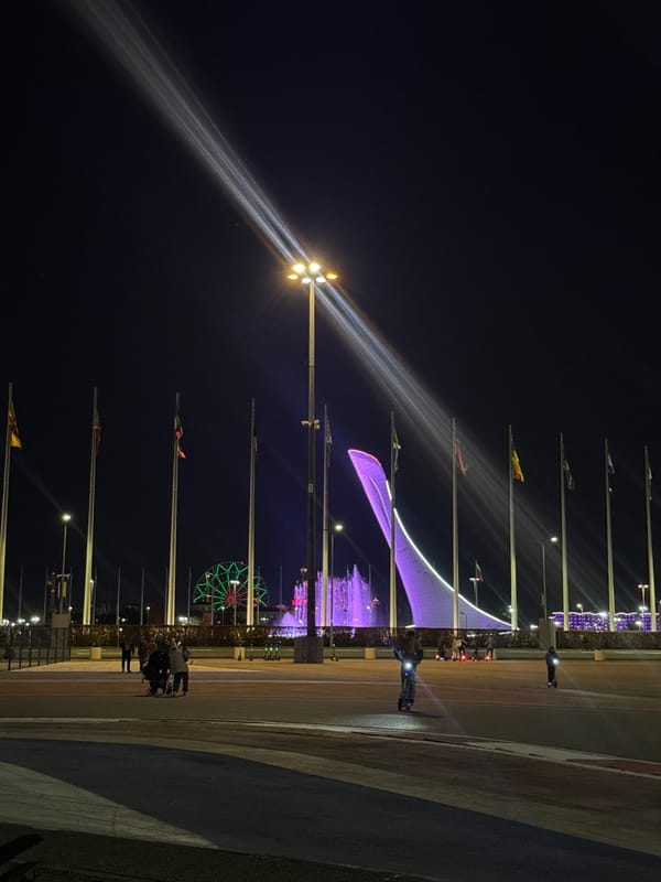 Illuminated nighttime plazas and fountains documented across Sochi region