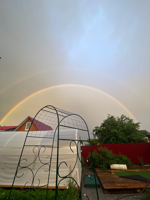 Double rainbow over Zav'yalovo backyards on a June evening
