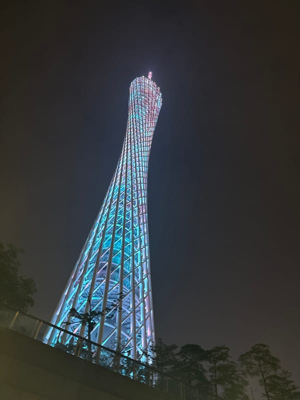 Canton Tower light show with laser beam in Haizhu