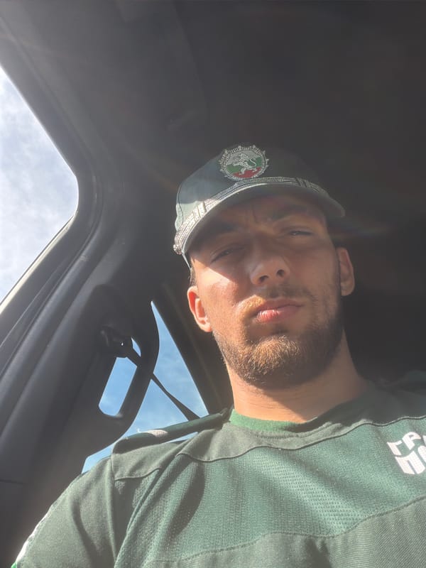 Selfie-style shots from a vehicle parked in Varvara, Bulgaria.