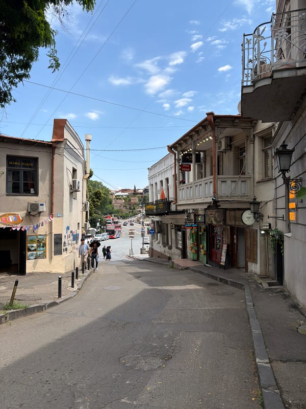 Morning walkthrough of Tbilisi landmarks and street life documented