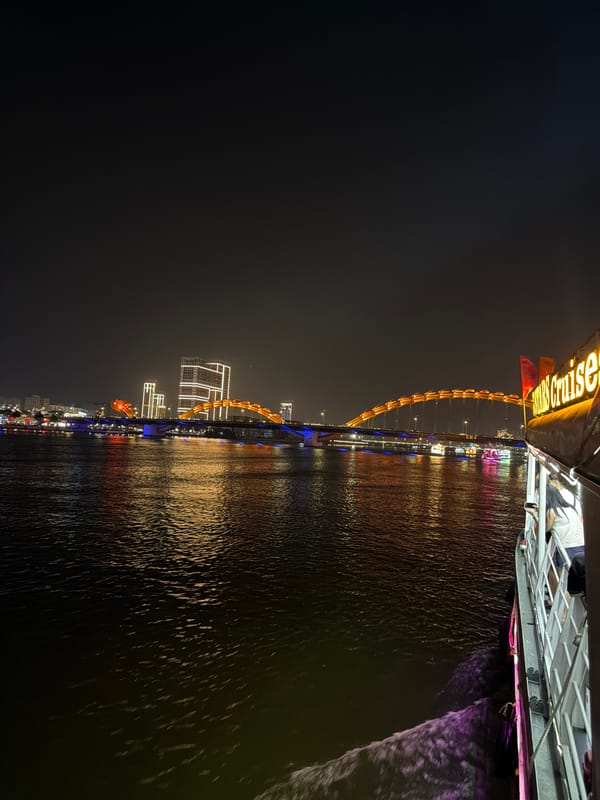 Dragon Bridge illuminated at night in Da Nang Vietnam
