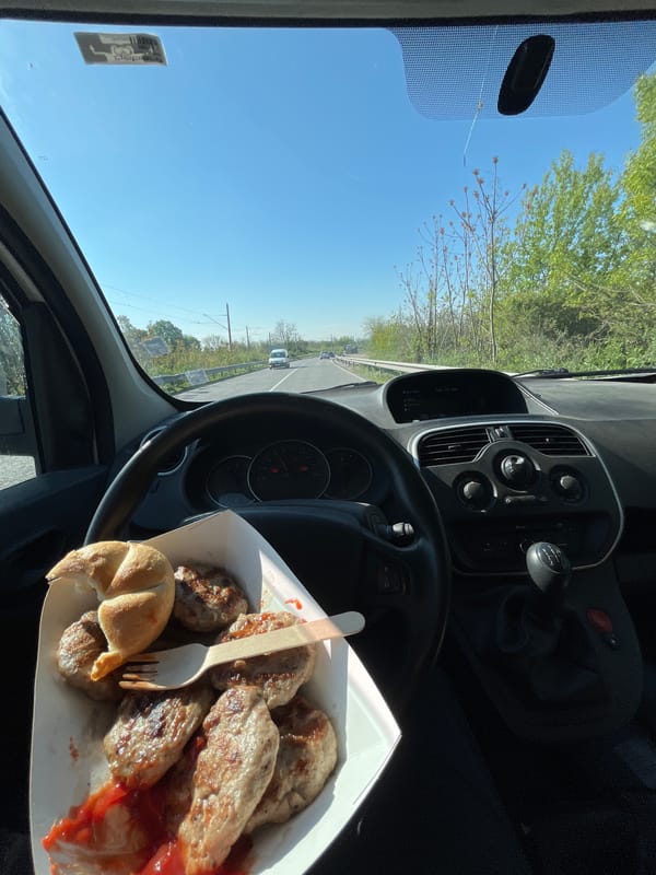 Driver holds meal in parked car in Ruse, Bulgaria