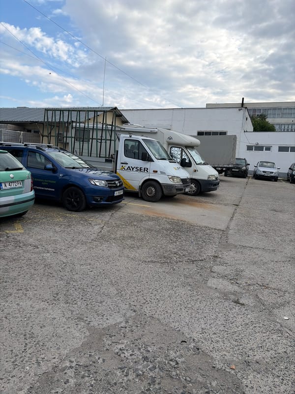 Parking lot scene near industrial Burgas on a cloudy day