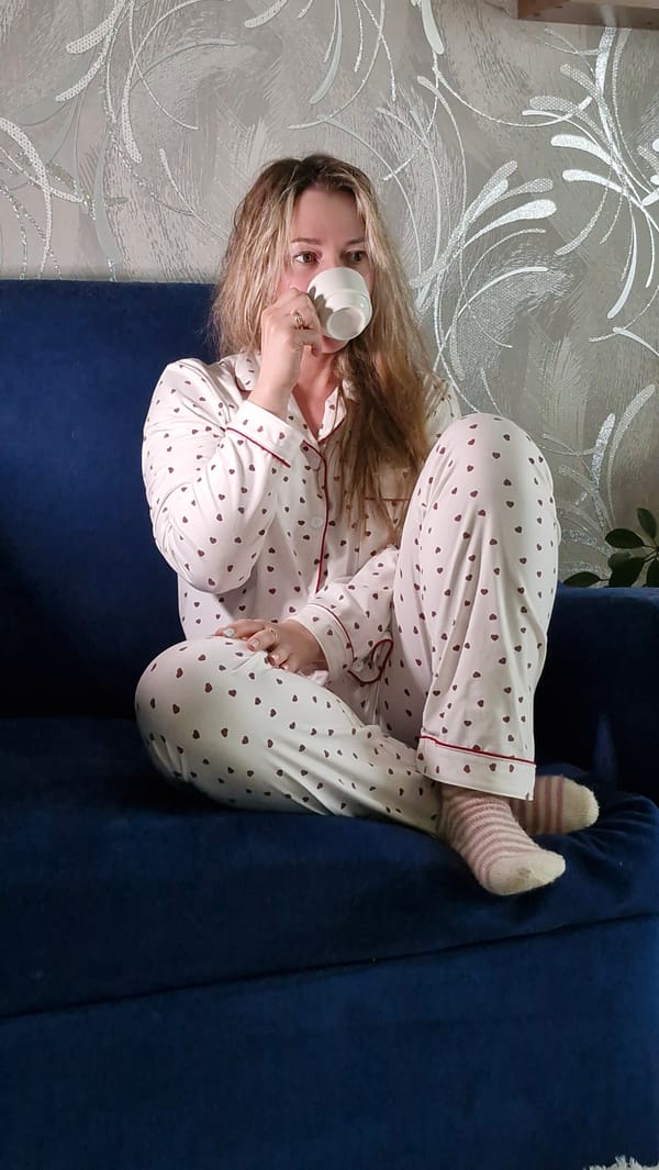 Woman enjoys Sunday morning routine in Russian home