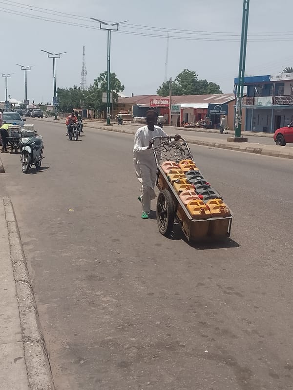Street vendors, construction worker active in urban district