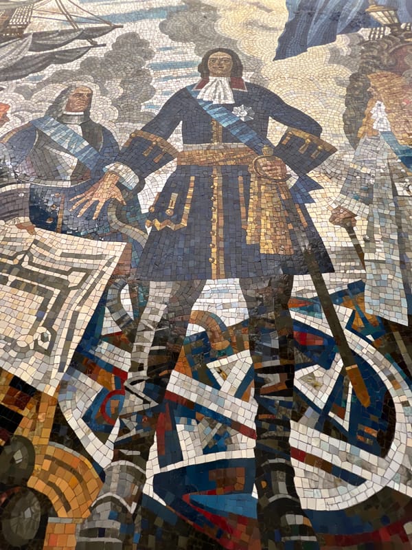 Naval battle mosaic documented at Saint Petersburg Metro station