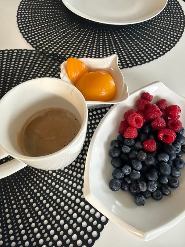 Morning breakfast routine documented in Baloži, Latvia includes pet feeding