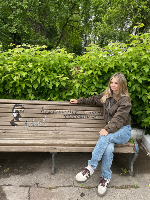Couple spends casual afternoon at Chekhov memorial park in Chaikovsky