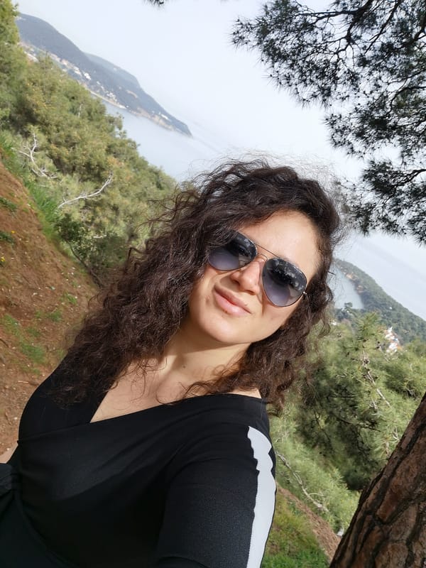 Woman takes selfies on Prince Islands hillside