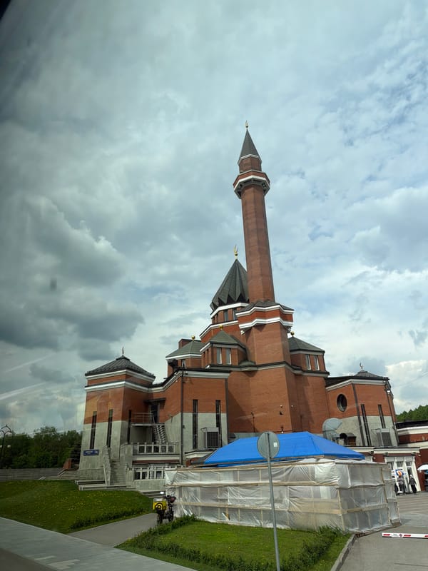 Moscow Cathedral Mosque observed with scaffolding in central Moscow