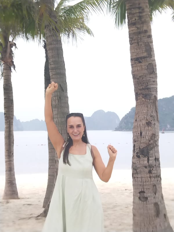 Early morning beach celebration captured at Ha Long Bay