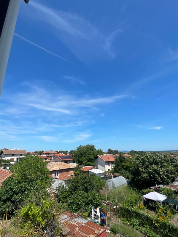 Clear skies over residential Debelt, Bulgaria captured in aerial views