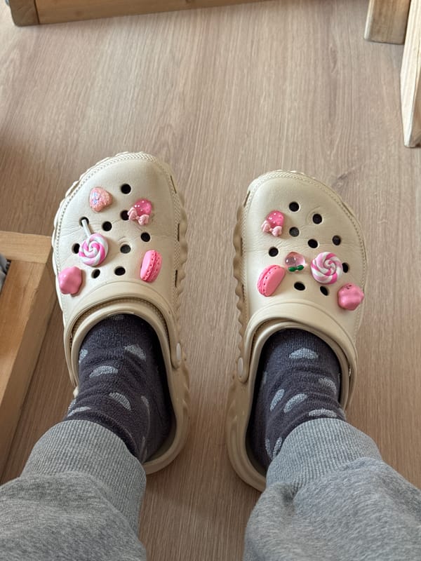 Candy-decorated Crocs spotted in Sofia street fashion moment