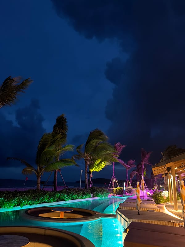 Nighttime poolside scenes captured in Choeng Thale, Thailand