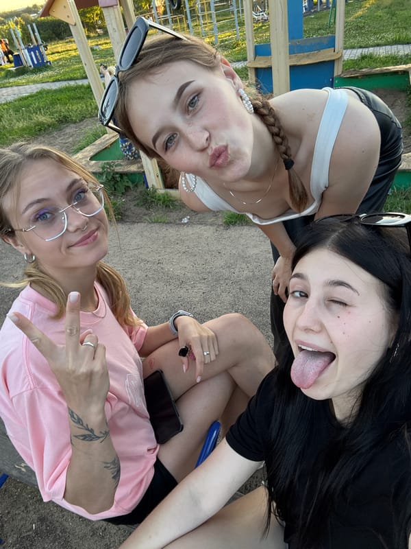 Friends hanging out at a playground in Foky, Russia