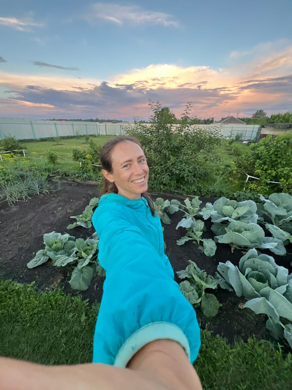 Garden visit and sunset sky in Pivkino, Russia