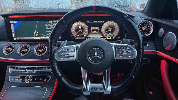 Mercedes dashboard view captured in Thessaloniki, Greece