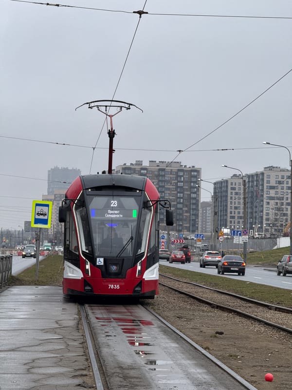 Tram 23 operates on Solidarity Avenue in Saint Petersburg