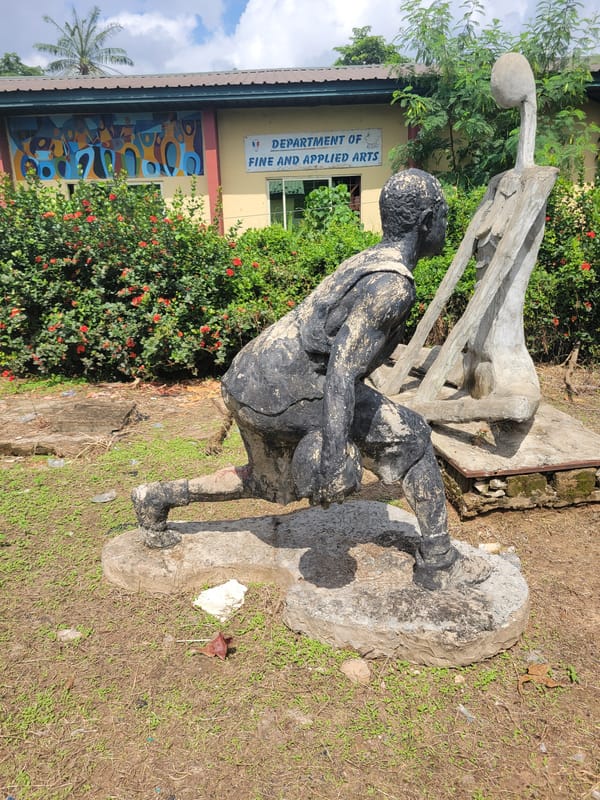 Weathered sculpture grounds of a Nigerian fine arts department