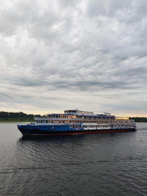 River traffic observed on Volga near Myshkin, Russia