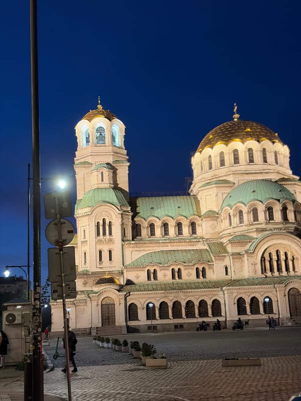 Evening photography session captures illuminated Alexander Nevsky Cathedral in Sofia